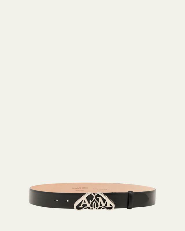 4 cm Leather Belt with Logo Buckle